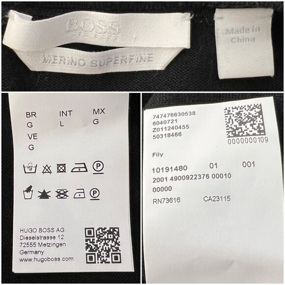 Boss Hugo Boss Fily Black Wool Blend‎ Deep V-Neck Ribbed Peplum Cardigan Sz L - Picture 11 of 13